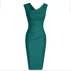MUXXIN Boutique Teal Green Ruched Fitted Dress